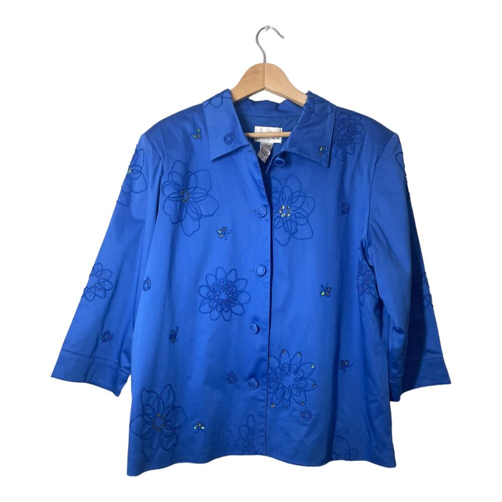 Draper's & Damon's Vintage Blazer Embroidered Beaded Sequins 1X Blue Floral